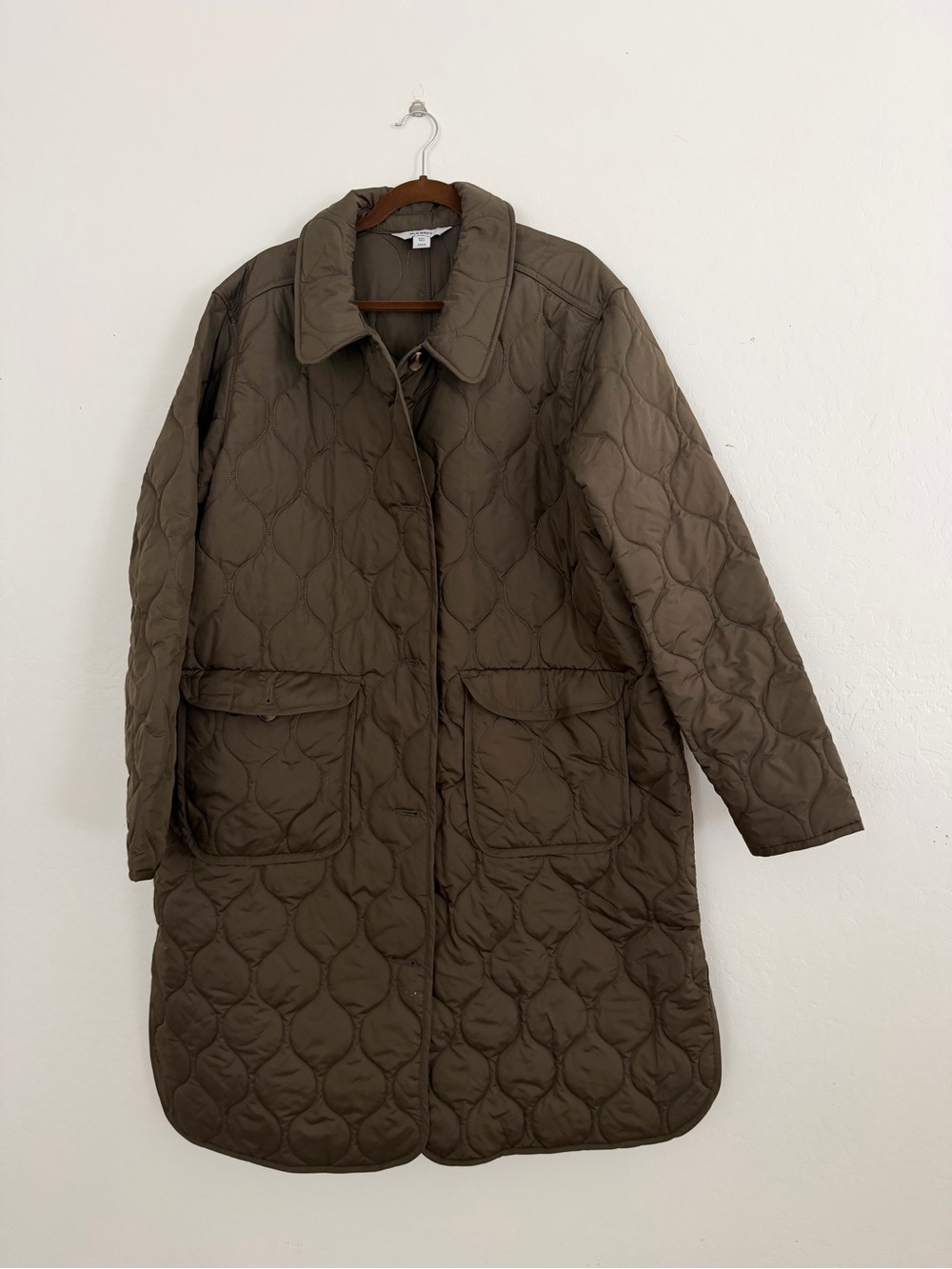 Old Navy Quilted Long Puffer Coat in Olive